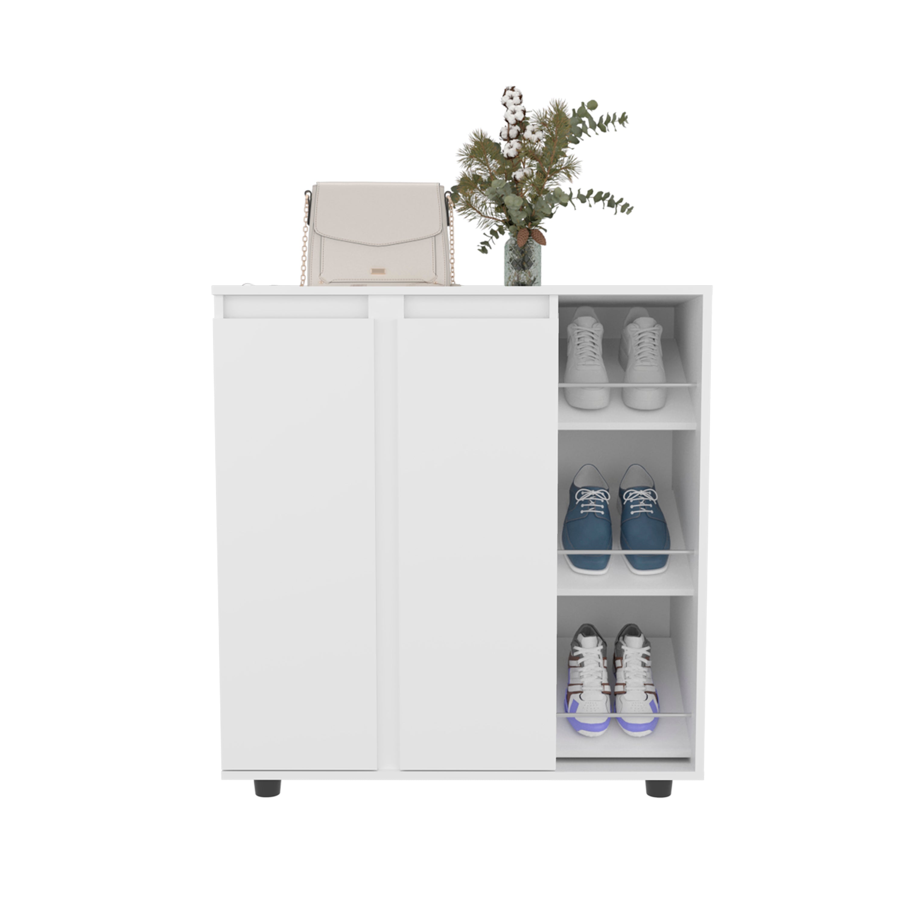 Back. TinyHomie - White 2-Door Shoe Storage Cabinet with 8 Enclosed Shelf - White.
