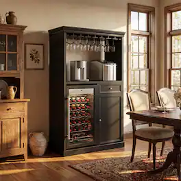 Famapy - Bar Cabinet with 85L Wine Fridge, Holds 34 Bottles, Freestanding Liquor Cabinet with Glass Rack, Drawer & Storage - Black