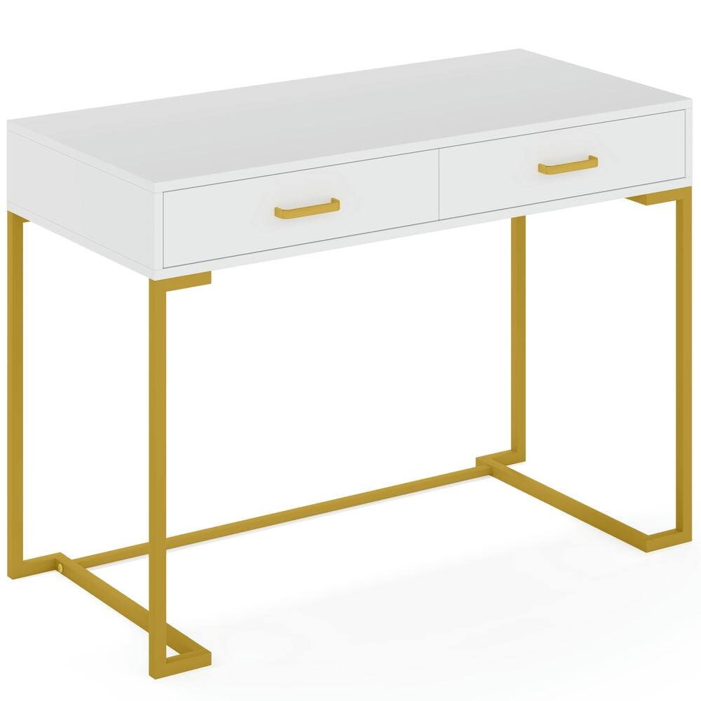 Left. Kadyn - Kadyn Study Writing Desk, Computer Desk,39" Computer Desk with Drawers, Modern Writing Desk Study Desk,White&Gold - White & Gold.