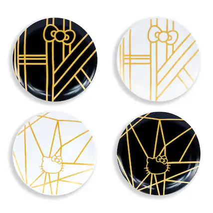 Front. Hello Kitty - Hello Kitty Panache Black & Gold 4 Piece Side Plate Set - Black/Gold.