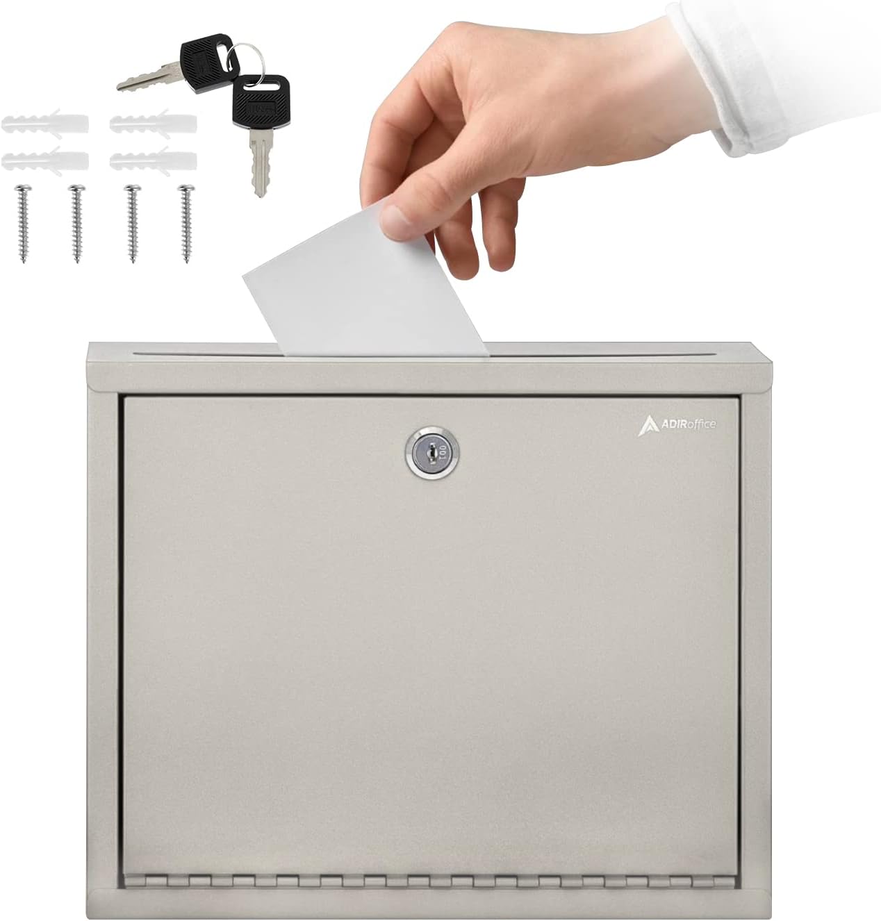 Angle. AdirOffice - Safe Large Steel Wall-Mount Drop Box with Key - beige.