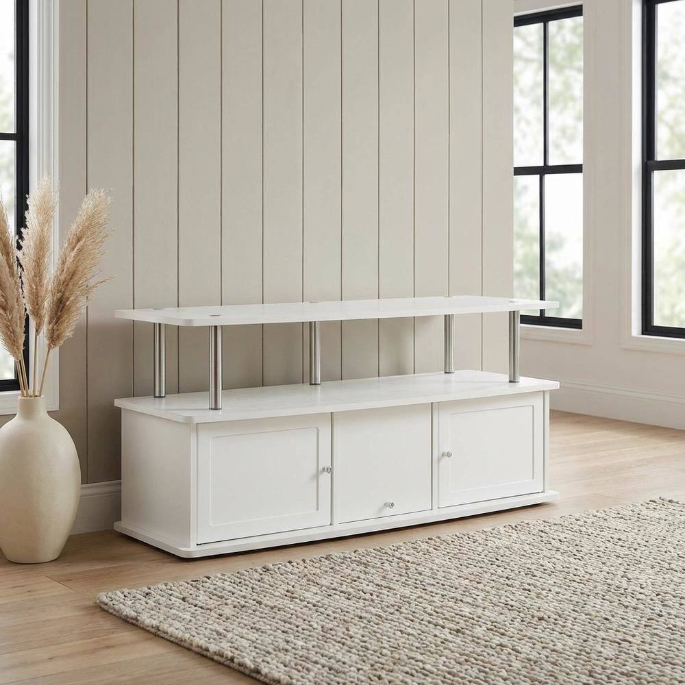 Alt View 1. FurniFact - White TV Stand with 3 Storage Cabinets and Shelf for Up to 55-Inch TVs - White.
