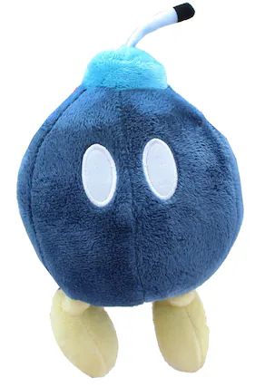 Front. Basic Fun - Super Mario Bros 8 Inch Villains Plush | Bob-omb - Black.