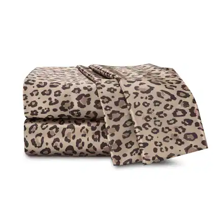 Front. Dapper Styles - Elegance 4-piece Satin Sheets Set - Luxury Hotel Quality Leopard Print Silky Soft Smooth - Brown-Queen.