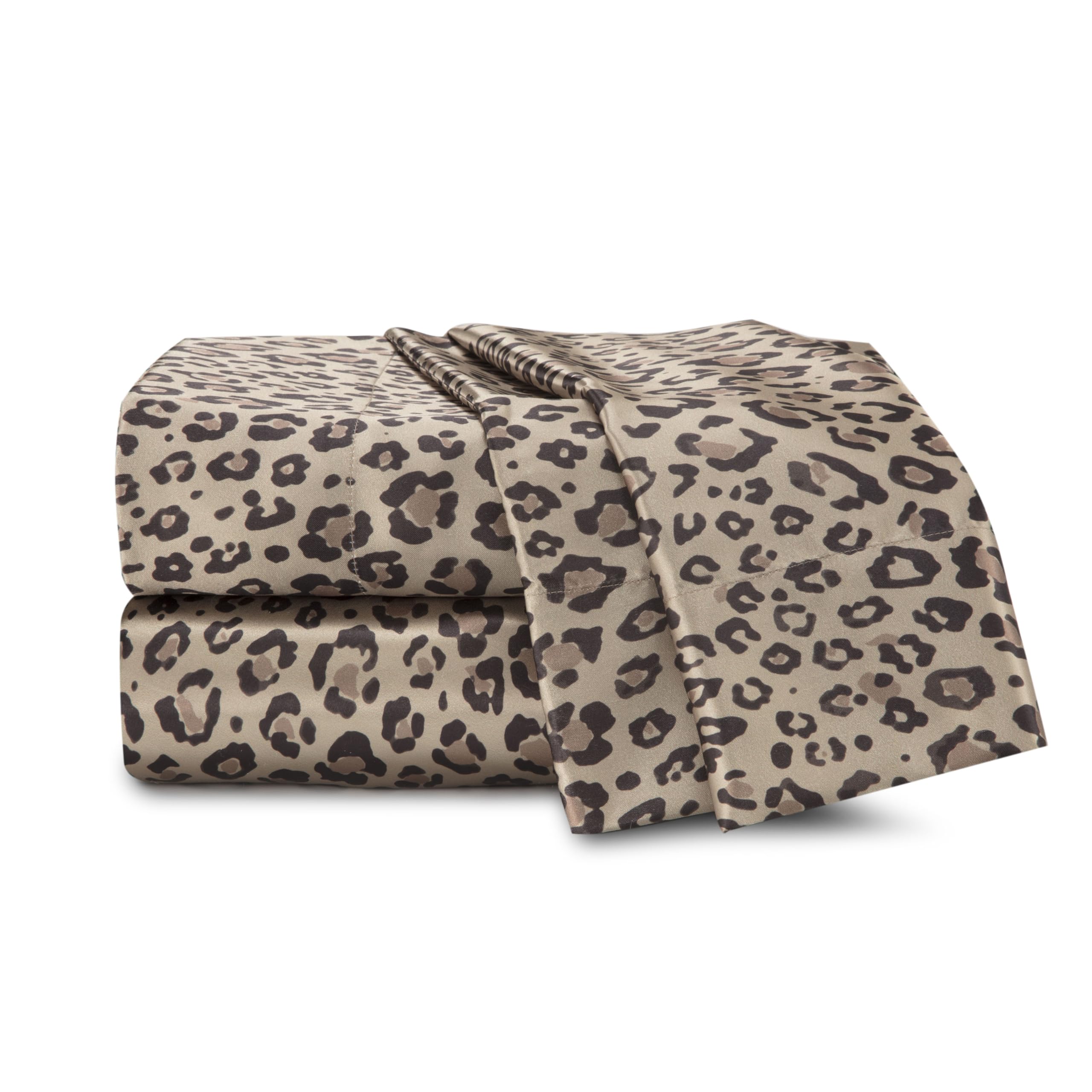 Front. Dapper Styles - Elegance 4-piece Satin Sheets Set - Luxury Hotel Quality Leopard Print Silky Soft Smooth - Brown-Queen.