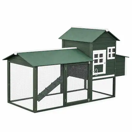 Front. RYHNUYNE - Wooden Chicken Coop with Run, Nesting Box, Asphalt Roof, Removable Tray, Fir Wood Frame.