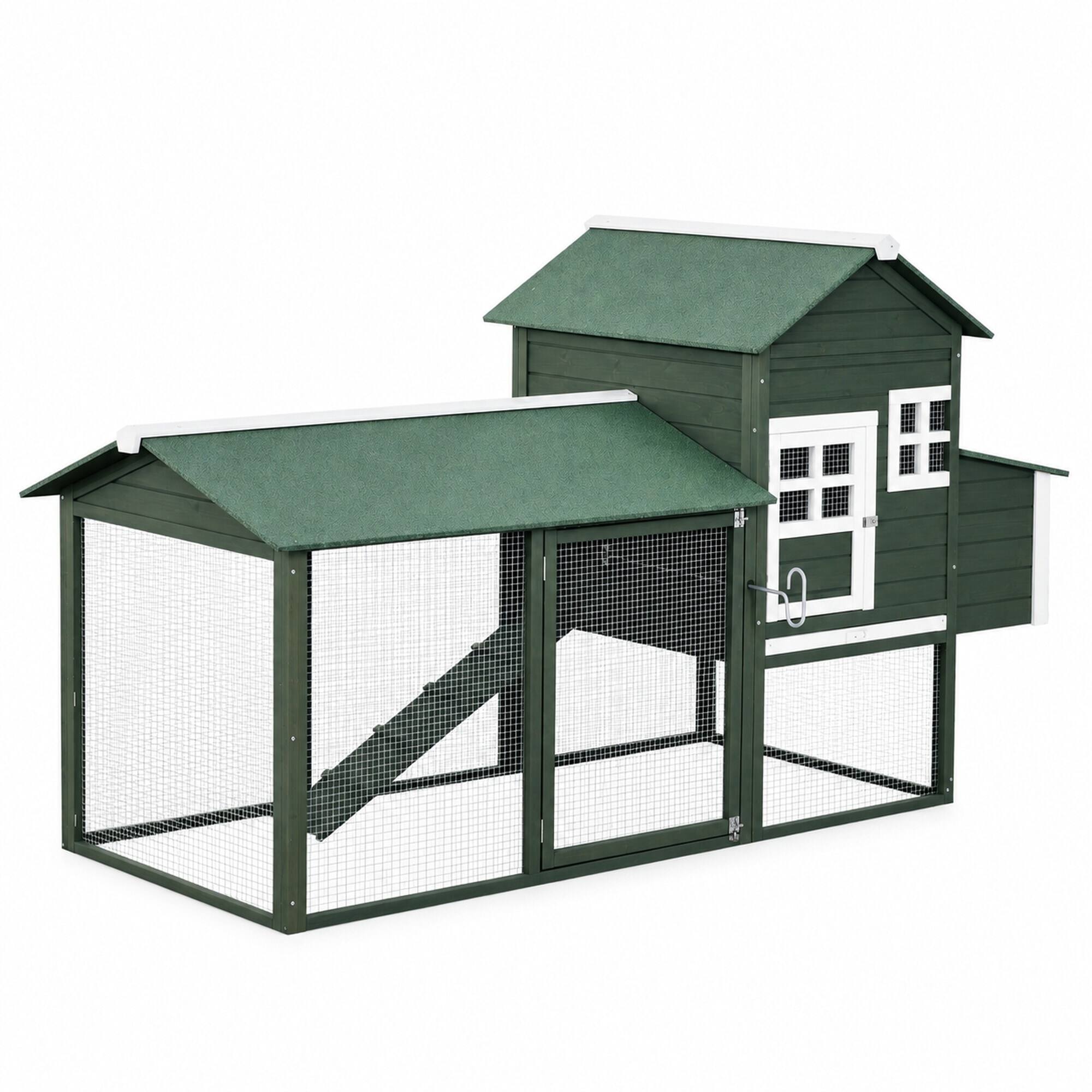 Front. RYHNUYNE - Wooden Chicken Coop with Run, Nesting Box, Asphalt Roof, Removable Tray, Fir Wood Frame.