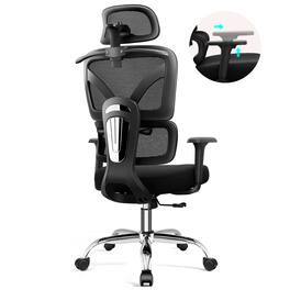 KERDOM - High Back Mesh Office Chair with Adjustable Lumbar Support, 3D Headrest and Armrest, Computer Desk Chair for Work Gaming - Black