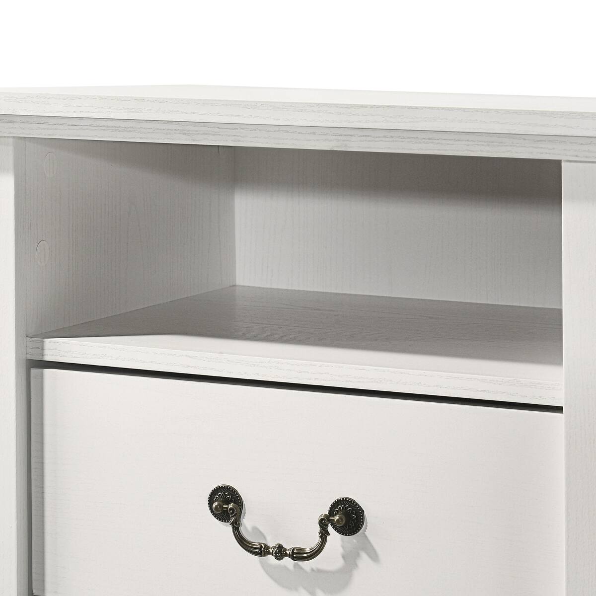 Alt View 3. Loheer - Loheer Set of 2 White Nightstands with Open Shelf and 2 Drawers, Rustic Bedroom Furniture - White.