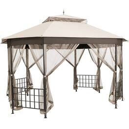 Costway - 10'x12' Patio Gazebo Canopy Shelter Double Top Netting Sidewalls - Beige