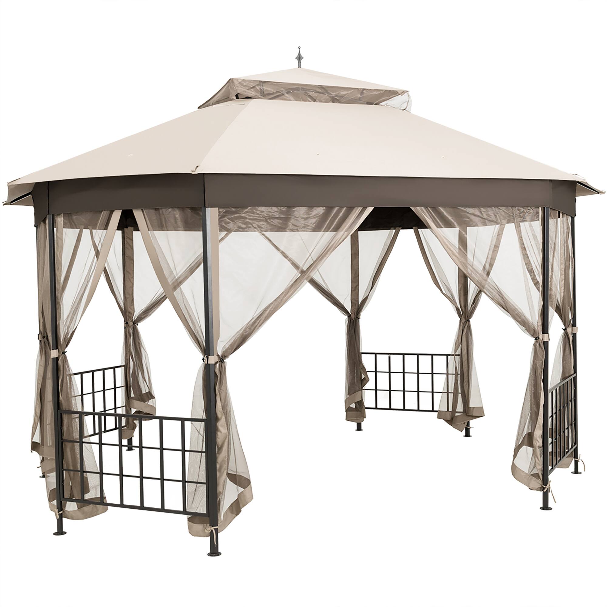 Front. Costway - Costway 10'x12' Patio Gazebo Canopy Shelter Double Top Netting Sidewalls - Beige.