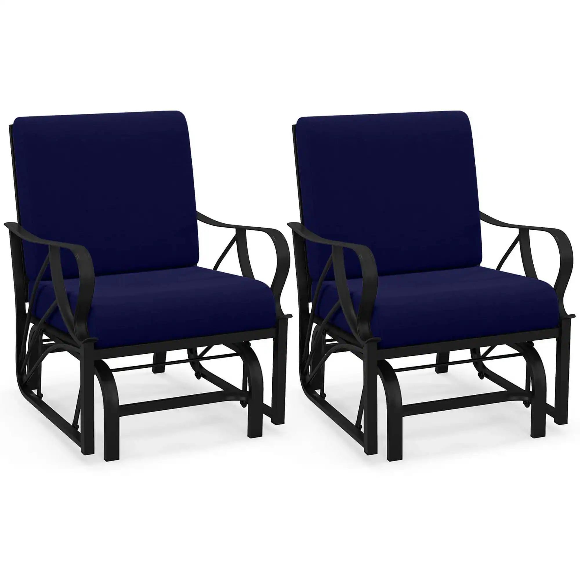 Costway - 2 PCS Patio Rocking Chair with Cushion Heavy-Duty Metal Frame Smooth Glider Outdoor - Navy