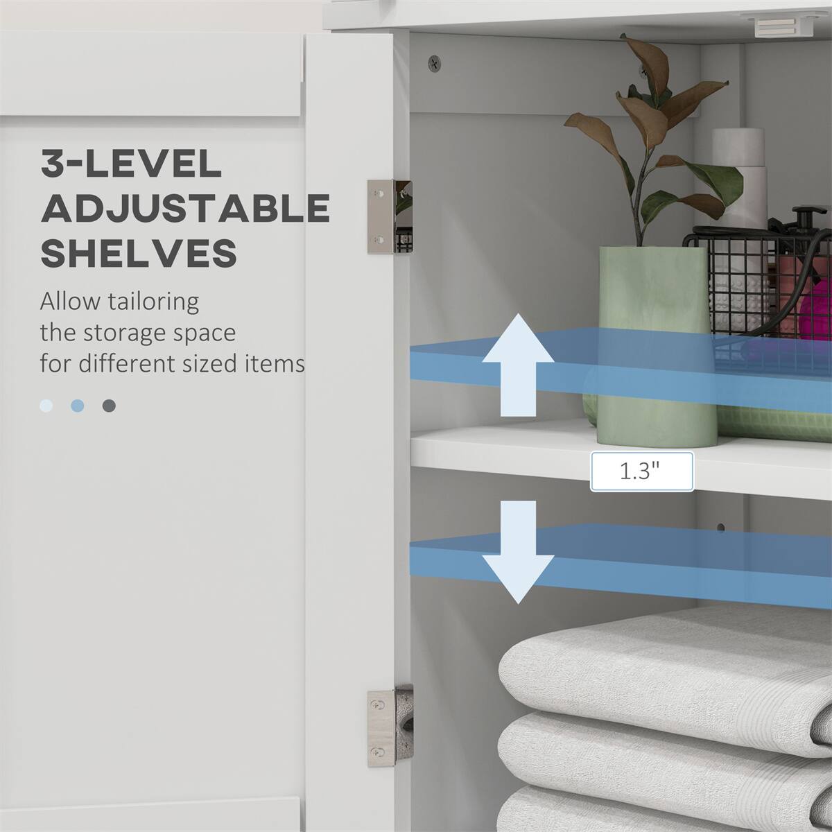 3-LEVEL ADJUSTABLE SHELVES  
Allow tailoring the storage space for different sized items  

1.3"