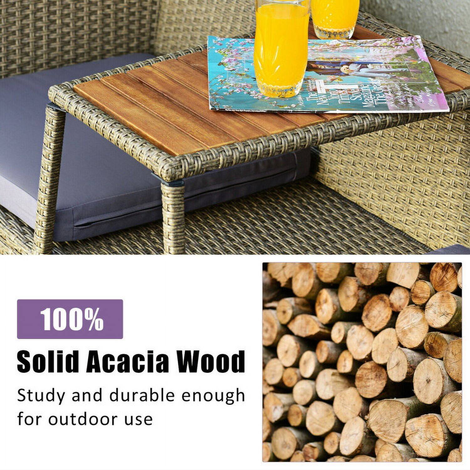 100% Solid Acacia Wood  
Study and durable enough for outdoor use
