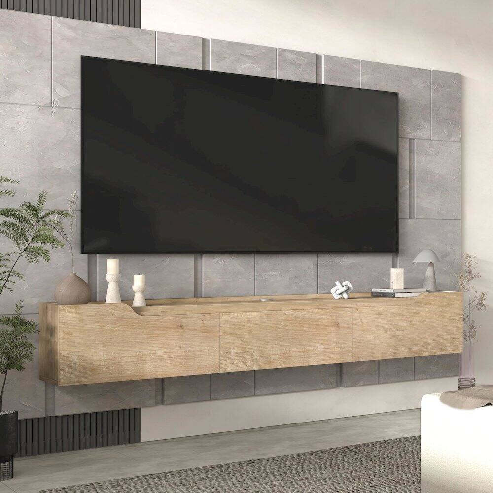 Left. Atelier Mobili - Floating TV Stand for Up to 80 Inch TVs – Wall Mounted Entertainment Center - Beige.