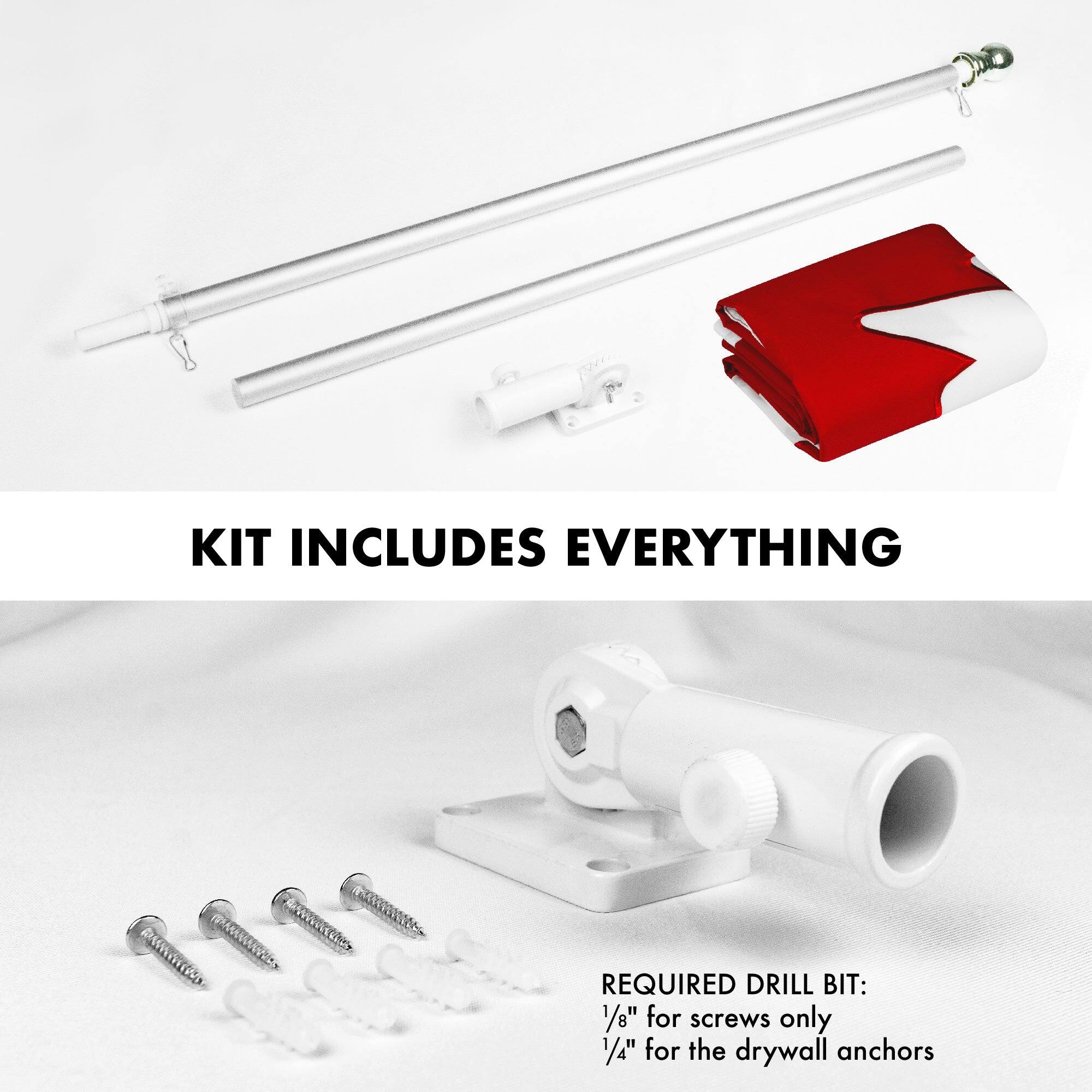 KIT INCLUDES EVERYTHING

REQUIRED DRILL BIT:
1/8" for screws only
1/4" for the drywall anchors