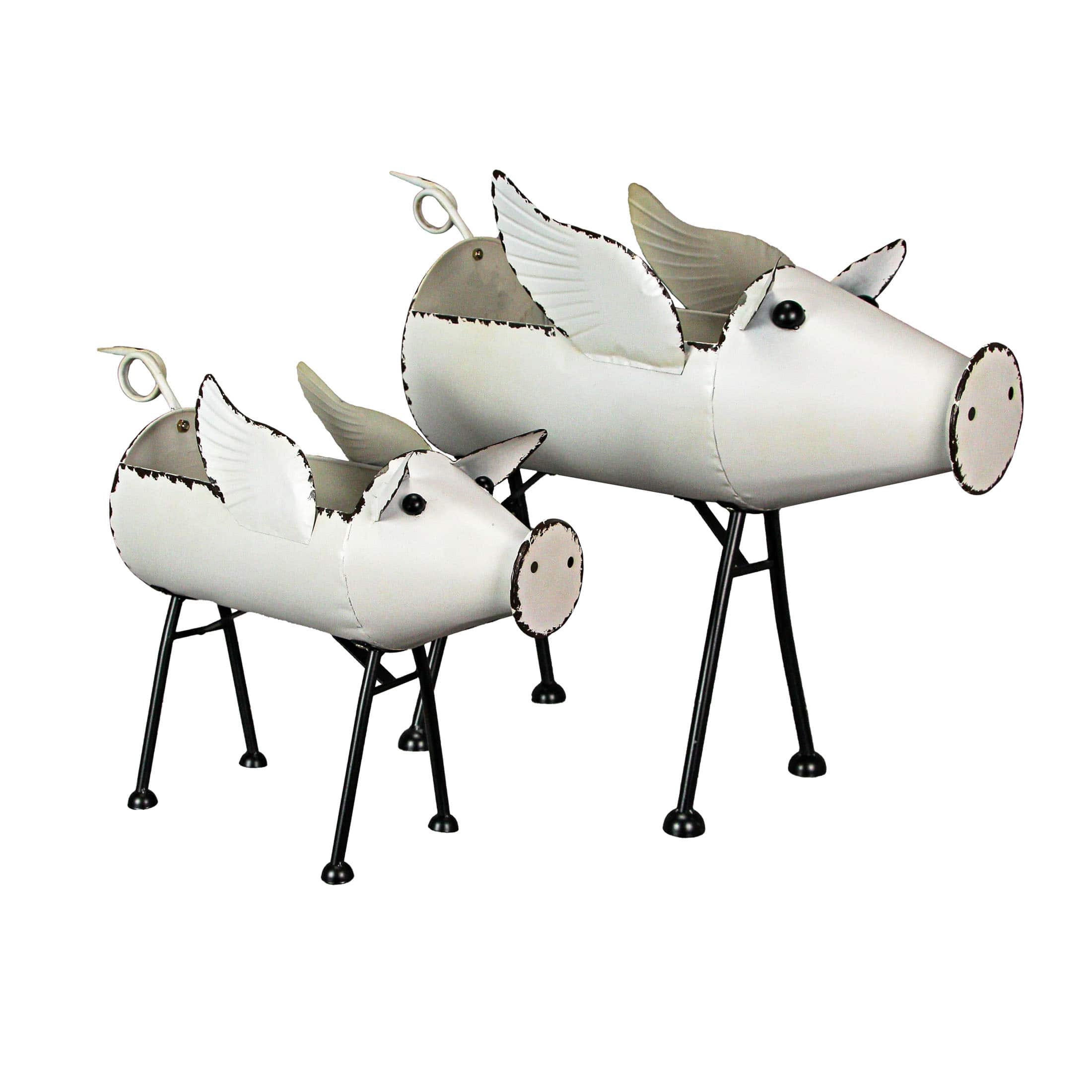 Zeckos - Rustic Painted Galvanized Metal Flying Pig Standing Planters Set of 2 - White price history on PriceWatchPro
