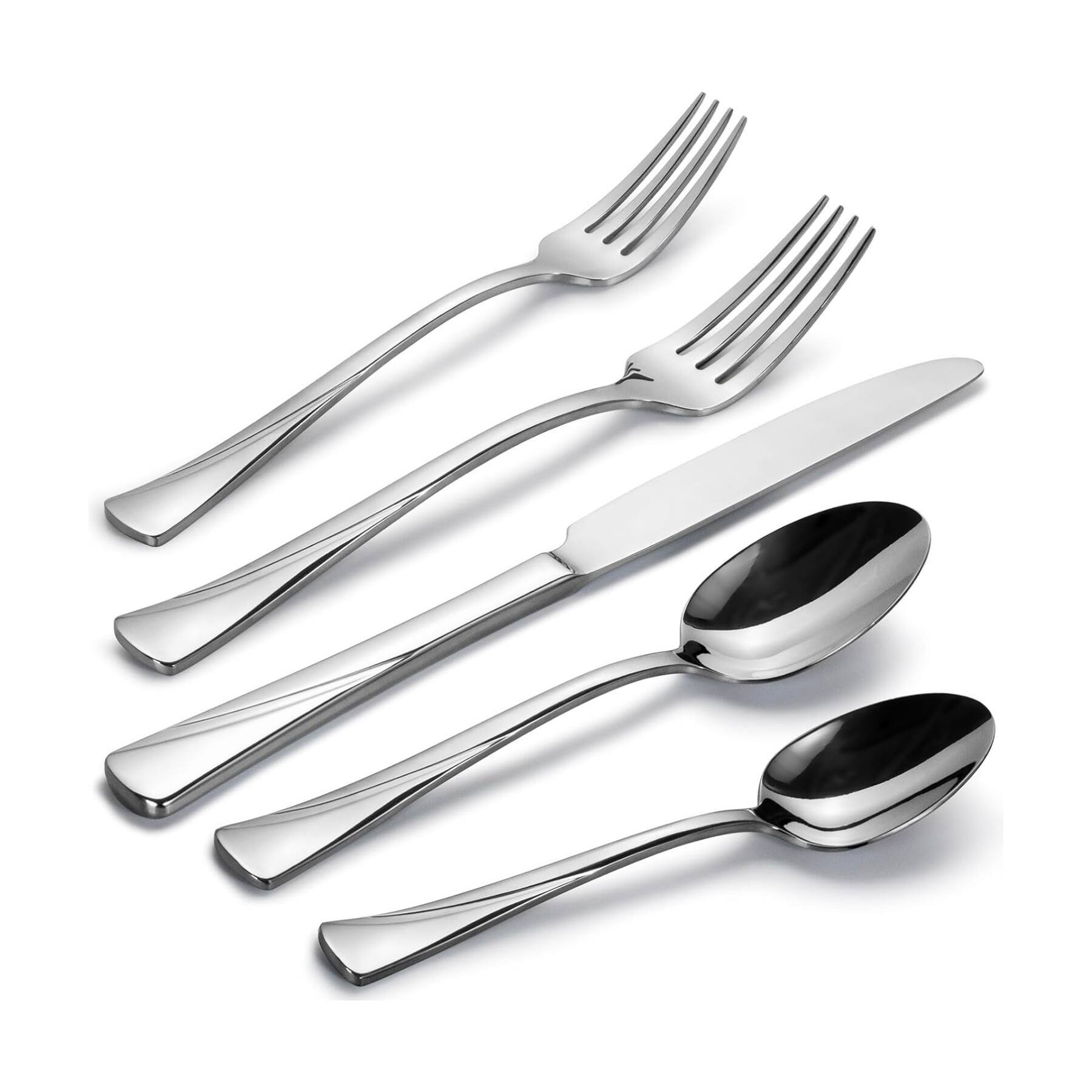 Front. Dazzed Corner - 20-Piece Silverware Set,Flatware Set,Service for 4 - Silver.