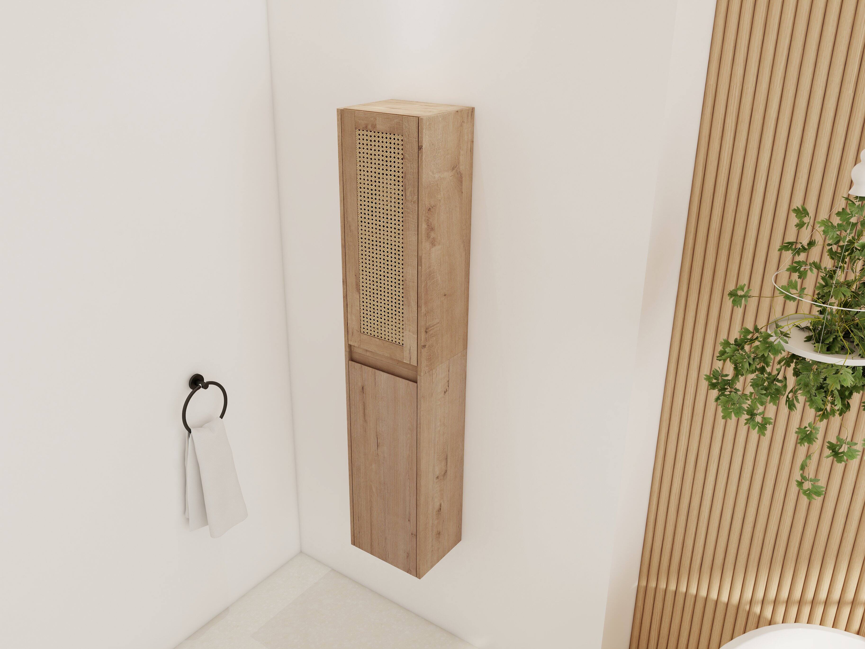 Alt View 2. TinyHomie - 12in Bathroom Side Cabinet Soft Close Doors Float Mounting Design KD-Packing - Imitative Oak.