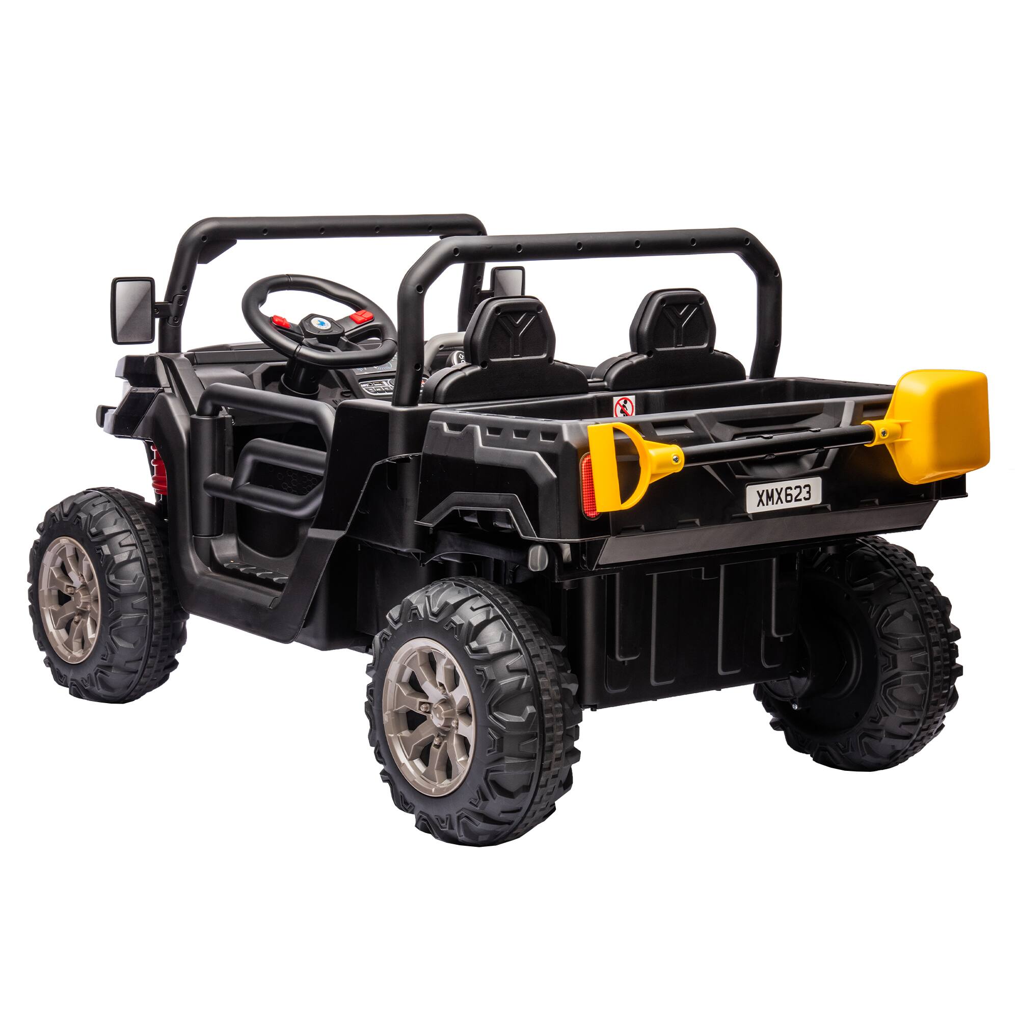 Alt View 3. Ecooso - 24V 2-Seater Ride-On Dump Truck with Remote Control, 200W Dual Motors, Electric Tipping Bed, LED Lights， Ages 3-8 - Black.