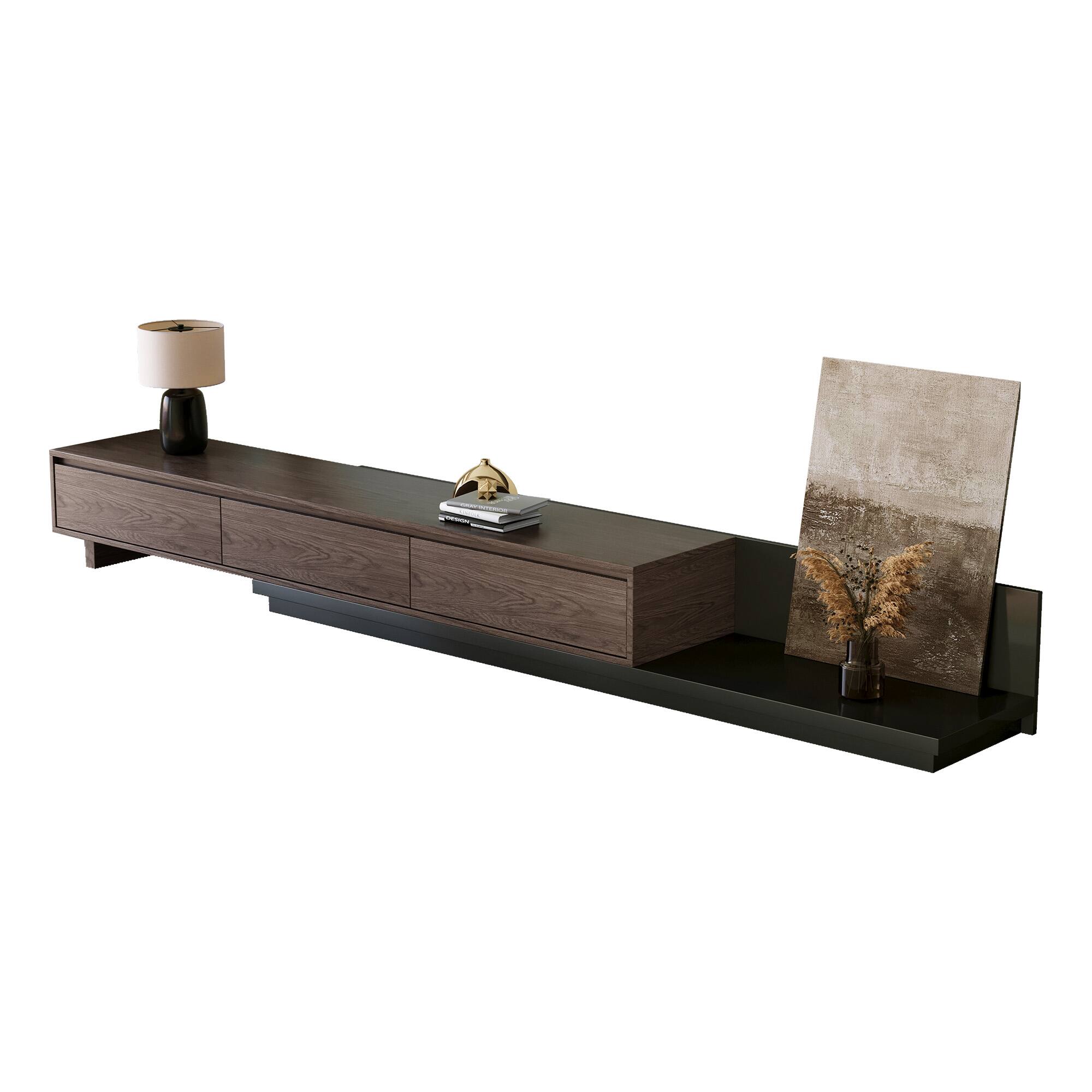 Alt View 5. luck idea - 78.7"-141.7" Expandable TV Stand | 3 Storage Drawers & Wood Grain Decorative Panel - Black walnut color.