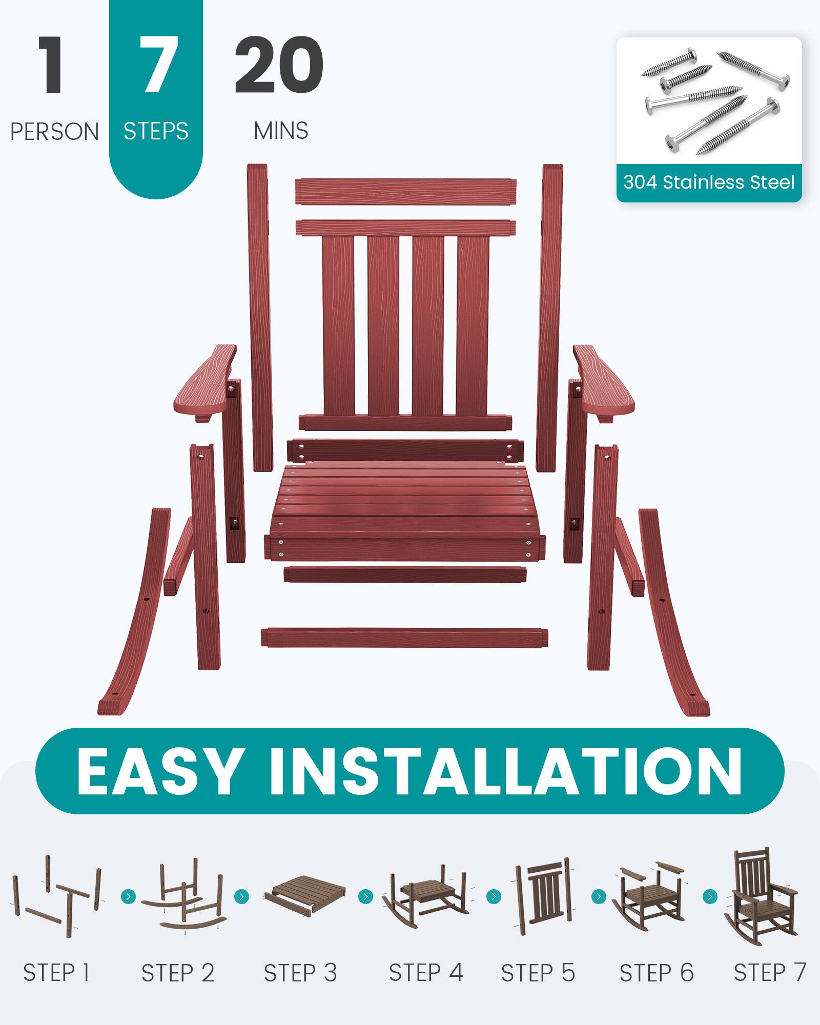 1 PERSON  
7 STEPS  
20 MINS  

304 Stainless Steel  

EASY INSTALLATION  
STEP 1  
STEP 2  
STEP 3  
STEP 4  
STEP 5  
STEP 6  
STEP 7