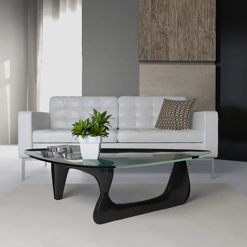 Table Base Pads LeisureMod Imperial Modern Triangular Tempered Glass Coffee Table with ...