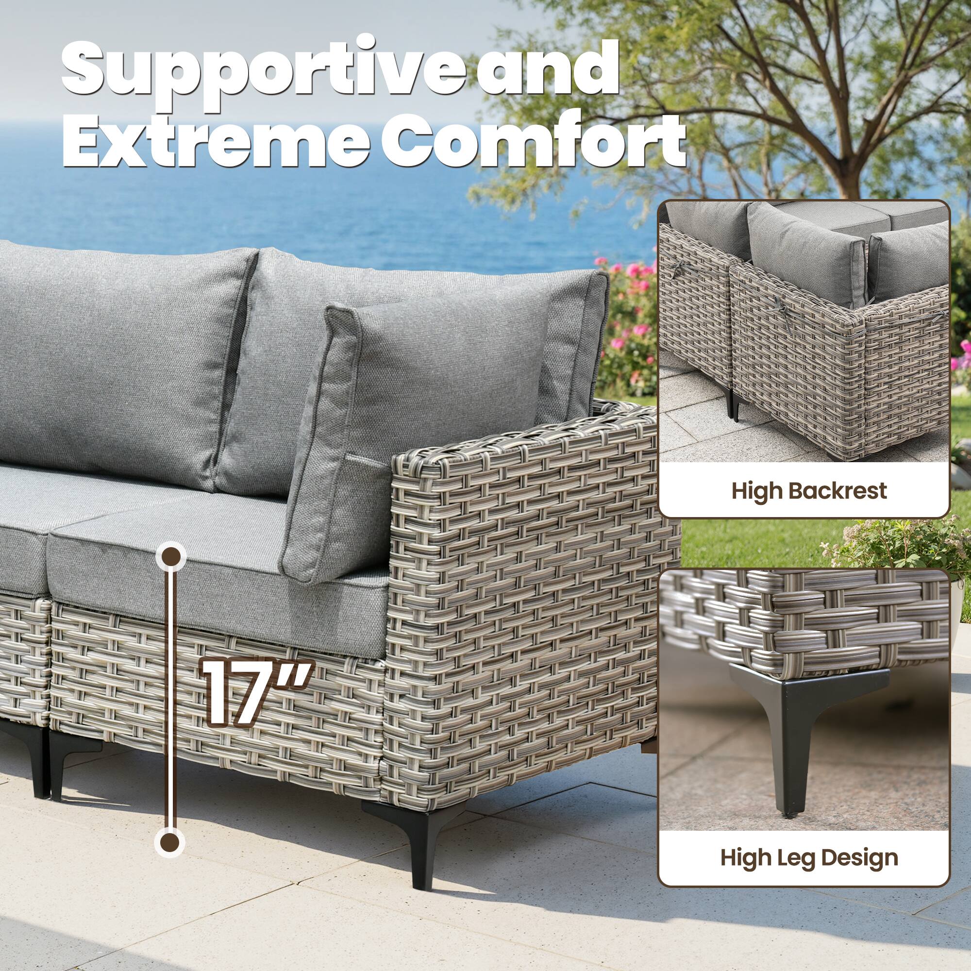 Supportive and Extreme Comfort  
High Backrest  
17" High Leg Design
