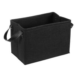 Unique Bargains - Felt Storage Basket, 13x9x8 Inch Collapsible with PU Handle Foldable Blanket Basket for Closet Laundry - Black