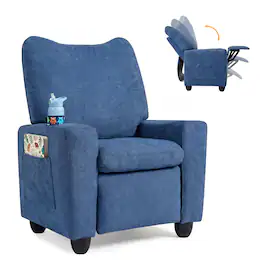 Costway - Kids Recliner with Adjustable Backrest Footrest Cup Holder Side Pockets for Ages 3+ - Navy