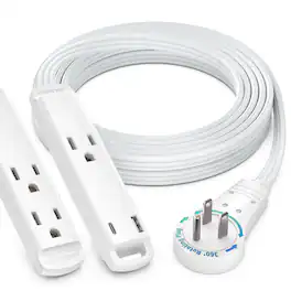 Maximm - 360° Rotating Flat Plug Extension Cord 3-Outlet with USB-C and USB-A Ports 10FT, 3-Prong Flat Wire 16AWG, UL Certified - White
