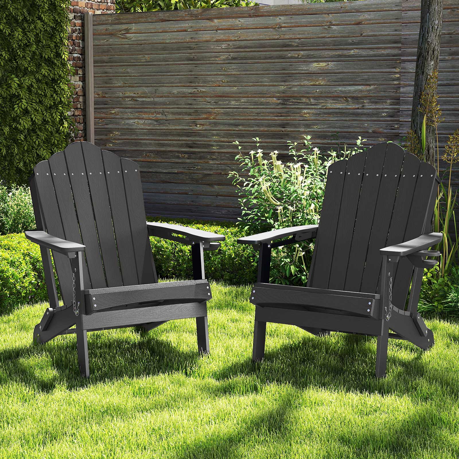 Alt View 1. Gymax - Gymax 2PCS Patio Folding Adirondack Chair Weather Resistant Cup Holder Yard Grey - Gr4y.