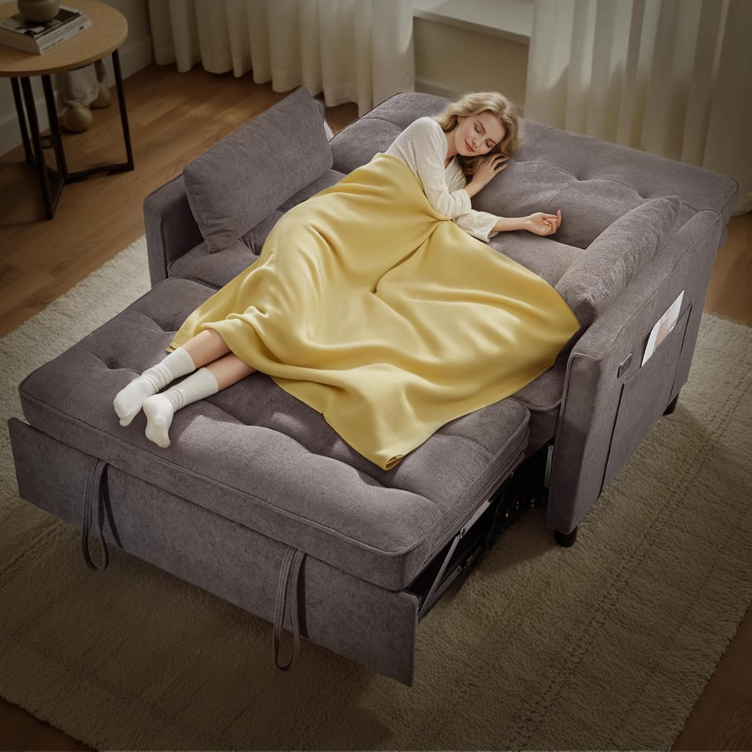 Alt View 3. Tiramisubest - Convertible Sofa Bed,3 in 1 Pull Out Couch,Living Room Sofa with Adjustable Backrest,Side Pocket&USB Charging Port,Gray - Dark Gray.