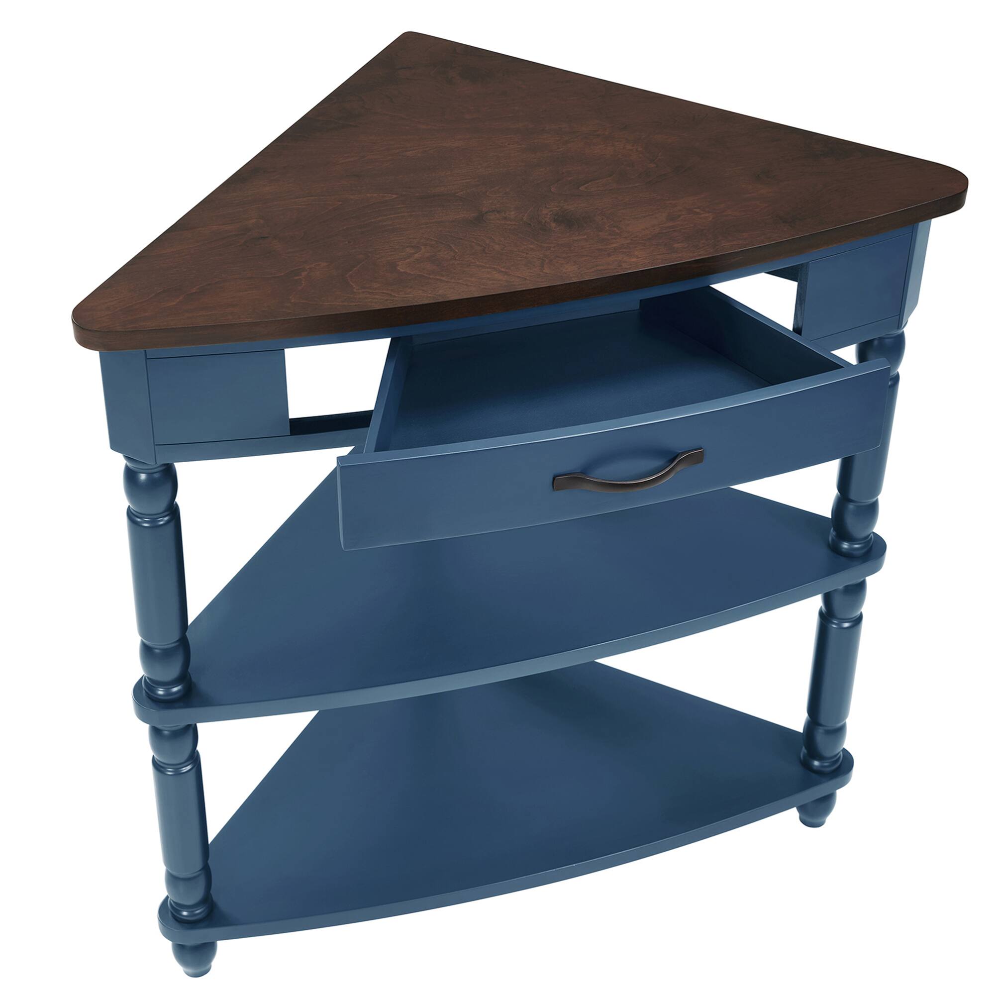 Alt View 5. GOODSILO - Compact Triangular Corner Table with Three Tiers for Space-Saving Storage and Display - Navy Blue.