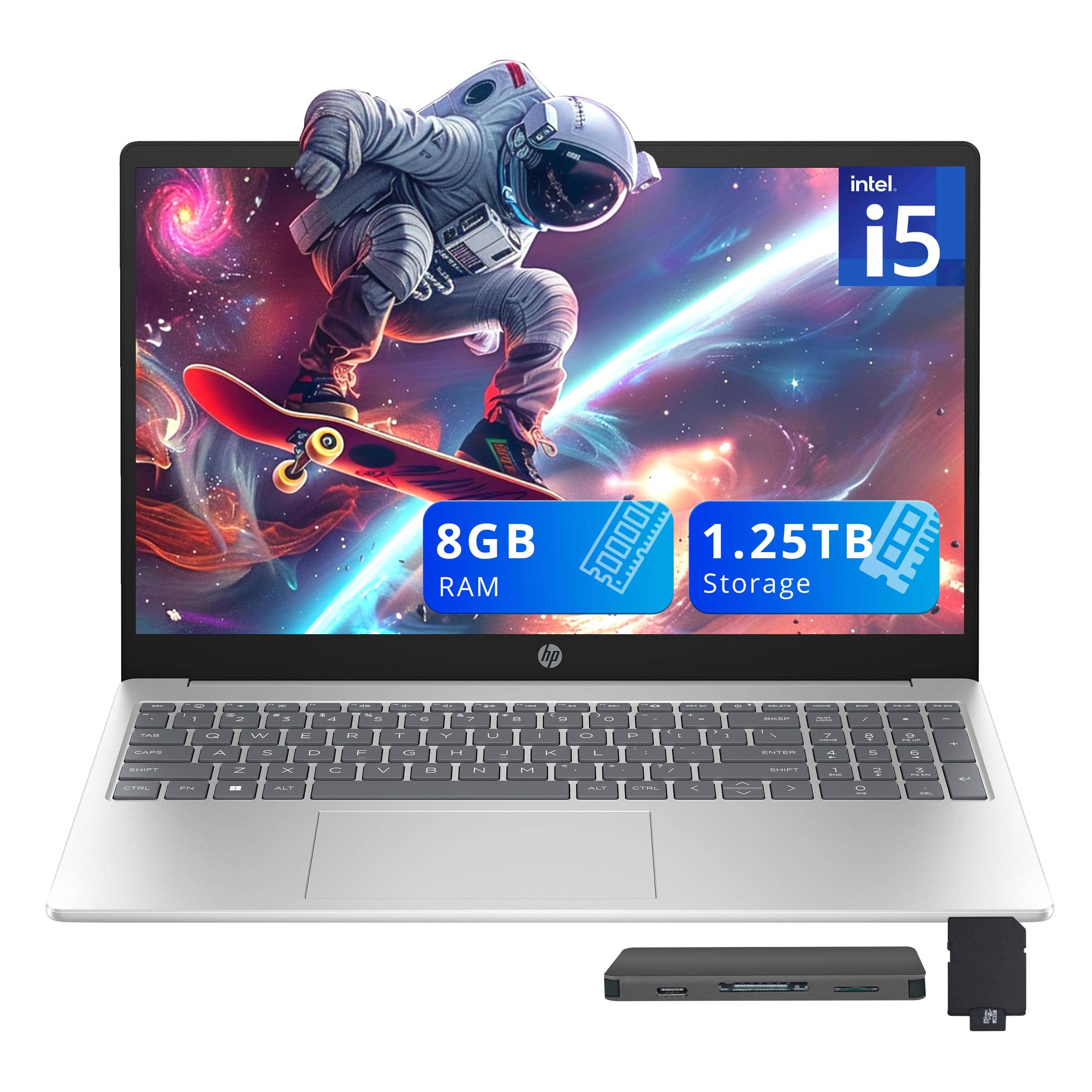 HP - 15.6" FHD IPS Laptop,Intel i5-1235U,8GB RAM,256GB SSD+1TB Docking Station,Win 11 - Silver
