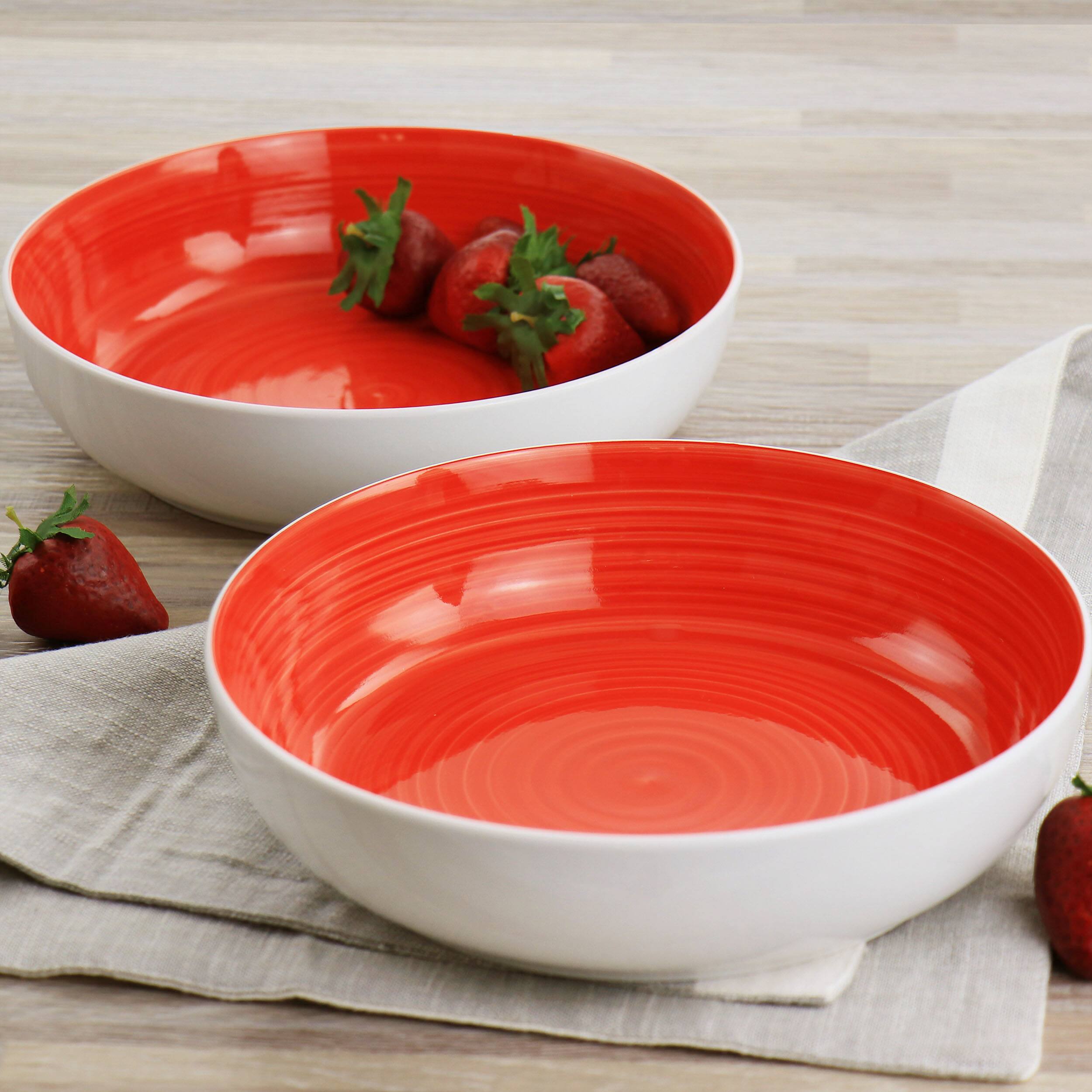 Alt View 5. Gibson - Gibson Home Crenshaw 8.5 Inch 2 Piece Stoneware Dinner Bowl Set in Red and White - Red.