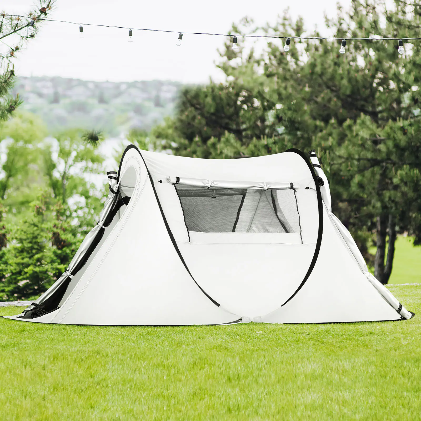 Front. Oumilen - Pop-Up Camping Tent, Portable Instant Setup Dome Tent 96.8" x 59.0" x 41.7" White for Outdoor Beach Backyard - White.