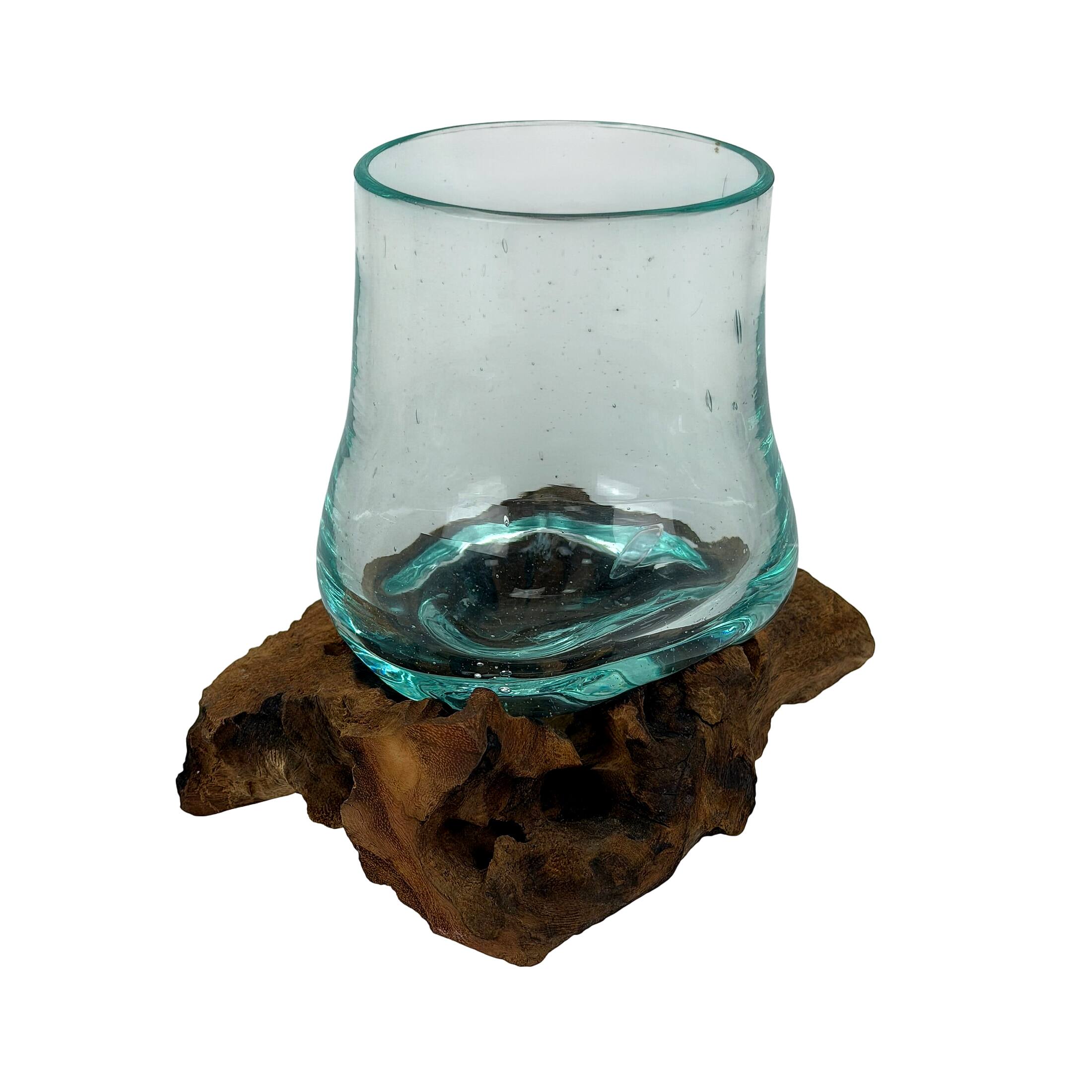Alt View 1. Things2Die4 - Decorative Glass Vase on Driftwood Base 5.25 in Natural Wood Tabletop - Natural.