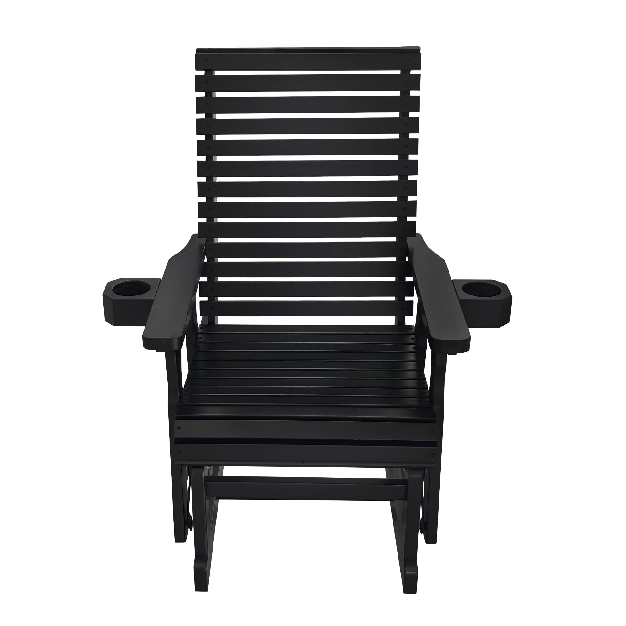 Left. Fortune Candy - Wooden Patio Glider for One Person, with High Back and Deep Contoured Seat, Solid Fir Wood, Heavy Duty 600 LBS - BLACK.