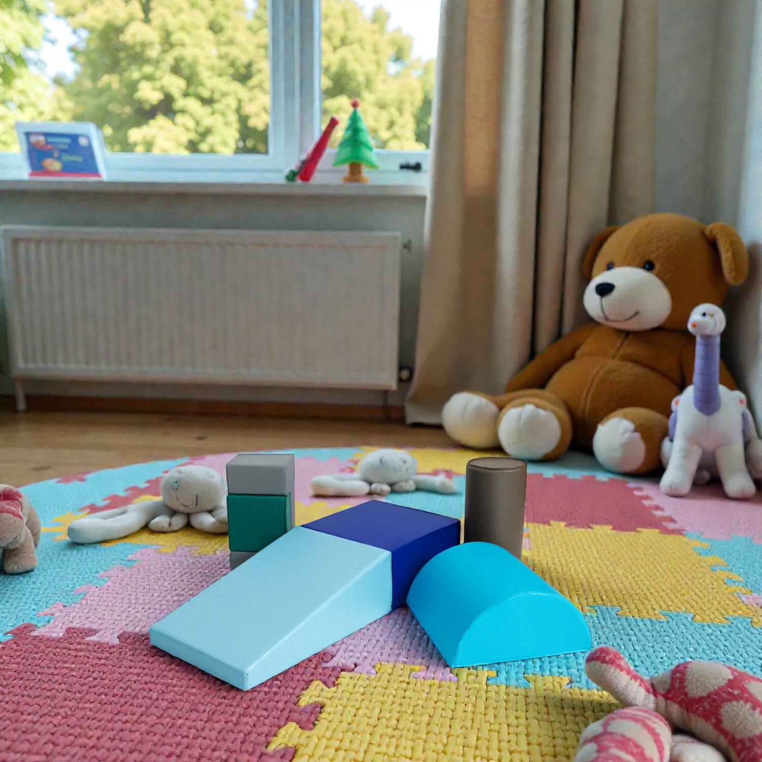 Front. BreeBe - 6-Piece Indoor Climb and Crawl Play Set for Toddlers - Light Blue.