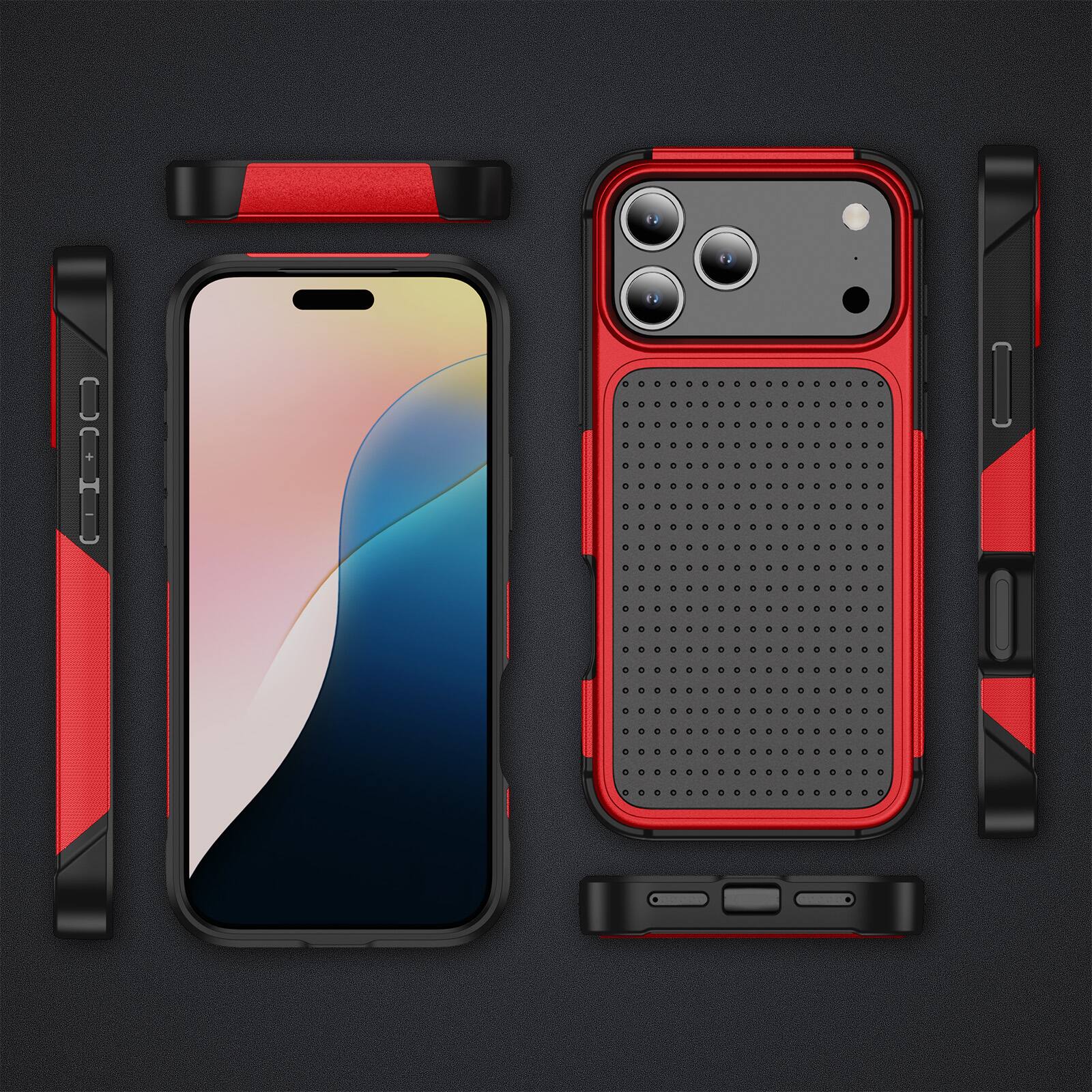 Alt View 2. Dteck - For iPhone 17 Pro Max Case Shockproof Drop Protective Rugged Heavy Duty Heat Dissipation Hybrid Phone Cover - Red.