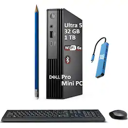 Dell - Pro Micro MFF Mini Desktop AI PC - Intel Core Ultra 5 235T - 32GB DDR5 - 1TB SSD- Wi-Fi - IST HUB - Win 11Pro - Black