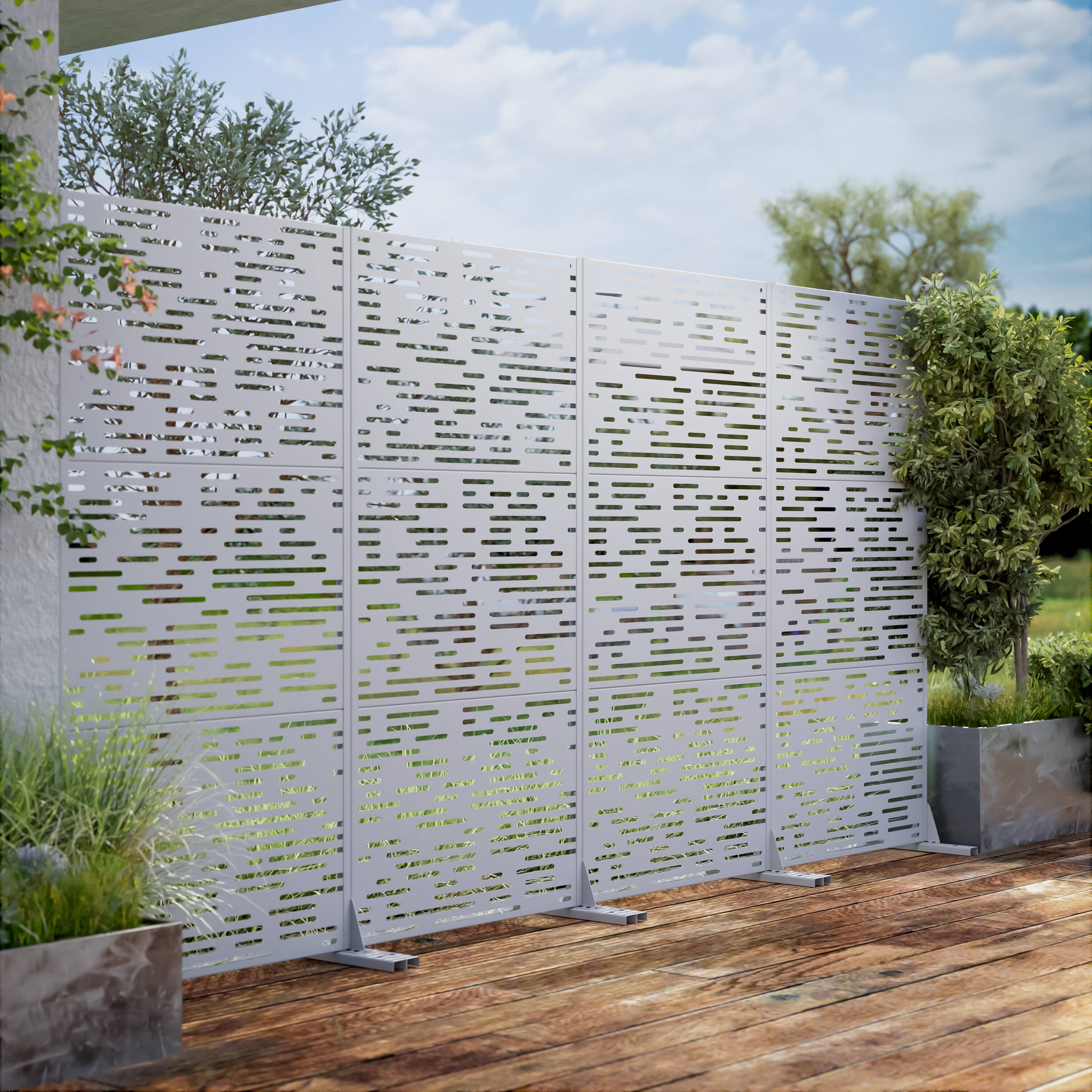 Alt View 3. PexFix - 72 in. x 35 in. Godfrey Pattern Metal Outdoor Privacy Screen & Panels, Freestanding Garden Divider Fence - White.