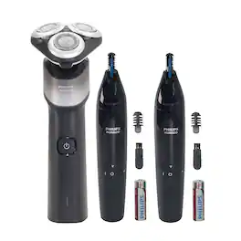 Philips Norelco - 5000X Rechargeable Shaver X5004/84 and 2x Nose Trimmer NT1605/60 - Black