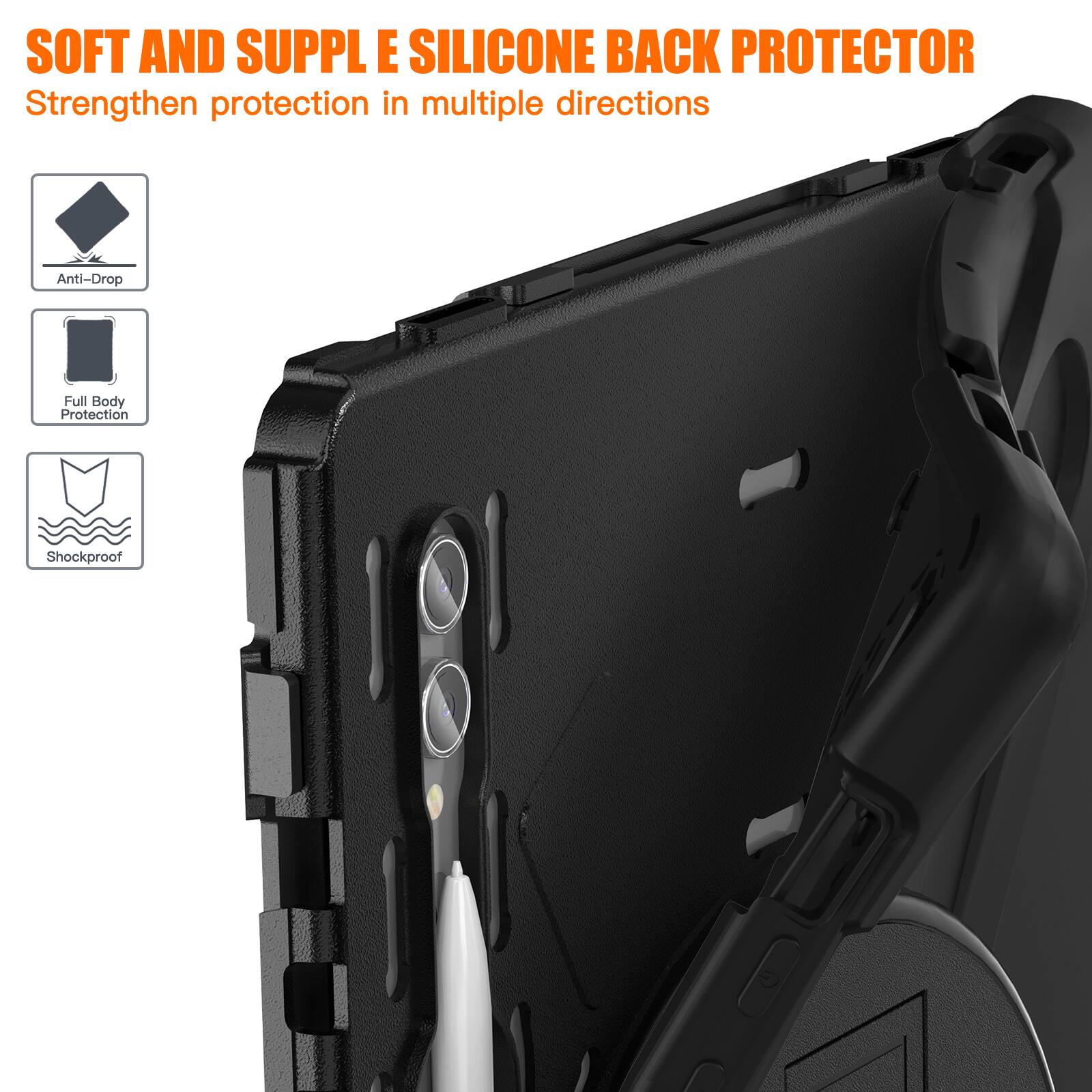 SOFT AND SUPPLE SILICONE BACK PROTECTOR  
Strengthen protection in multiple directions  
Anti-Drop  
Full Body Protection  
Shockproof