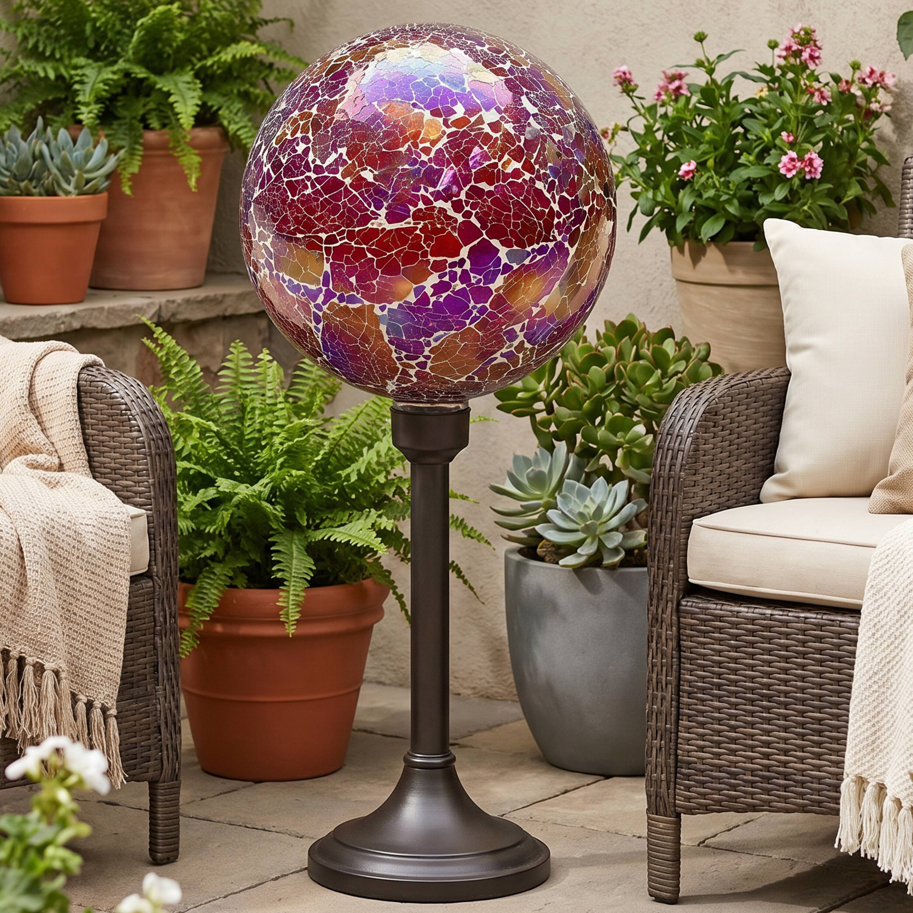 Alt View 7. Sunnydaze - Crackled Glass Mosaic Gazing Globe - 10 in - 2pk - Pearl Pink.