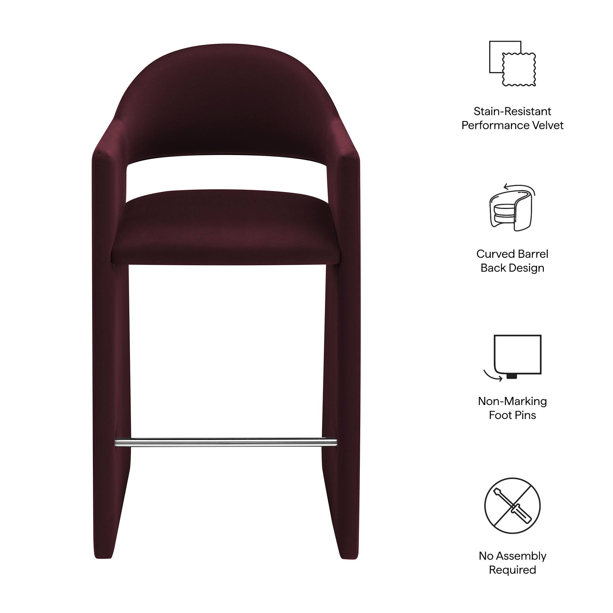 Stain-Resistant Performance Velvet  
Curved Barrel Back Design  
Non-Marking Foot Pins  
No Assembly Required