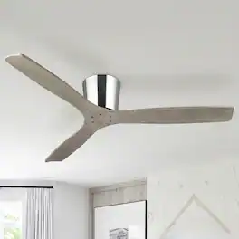 Parrot Uncle - 54" Modern Solid Wood Blades 6 Speed Flush Mount Low Profile Ceiling Fan with Remote, No Light - Chrome