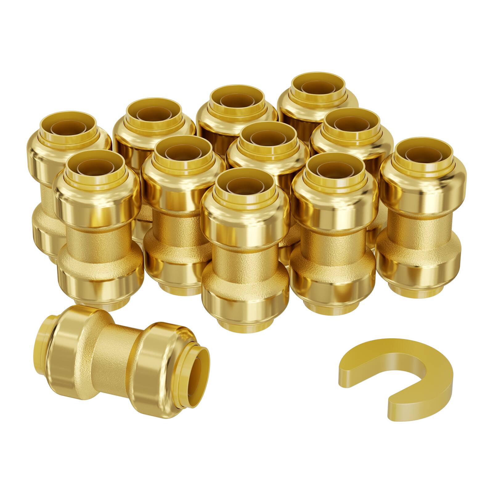 Front. VEVOR - Pipe Fittings, 1/2" 12PCS Brass Pipe Fittings, Straight-Through Push-Fit Pipe Connector Brass Air Fittings - Brass color.