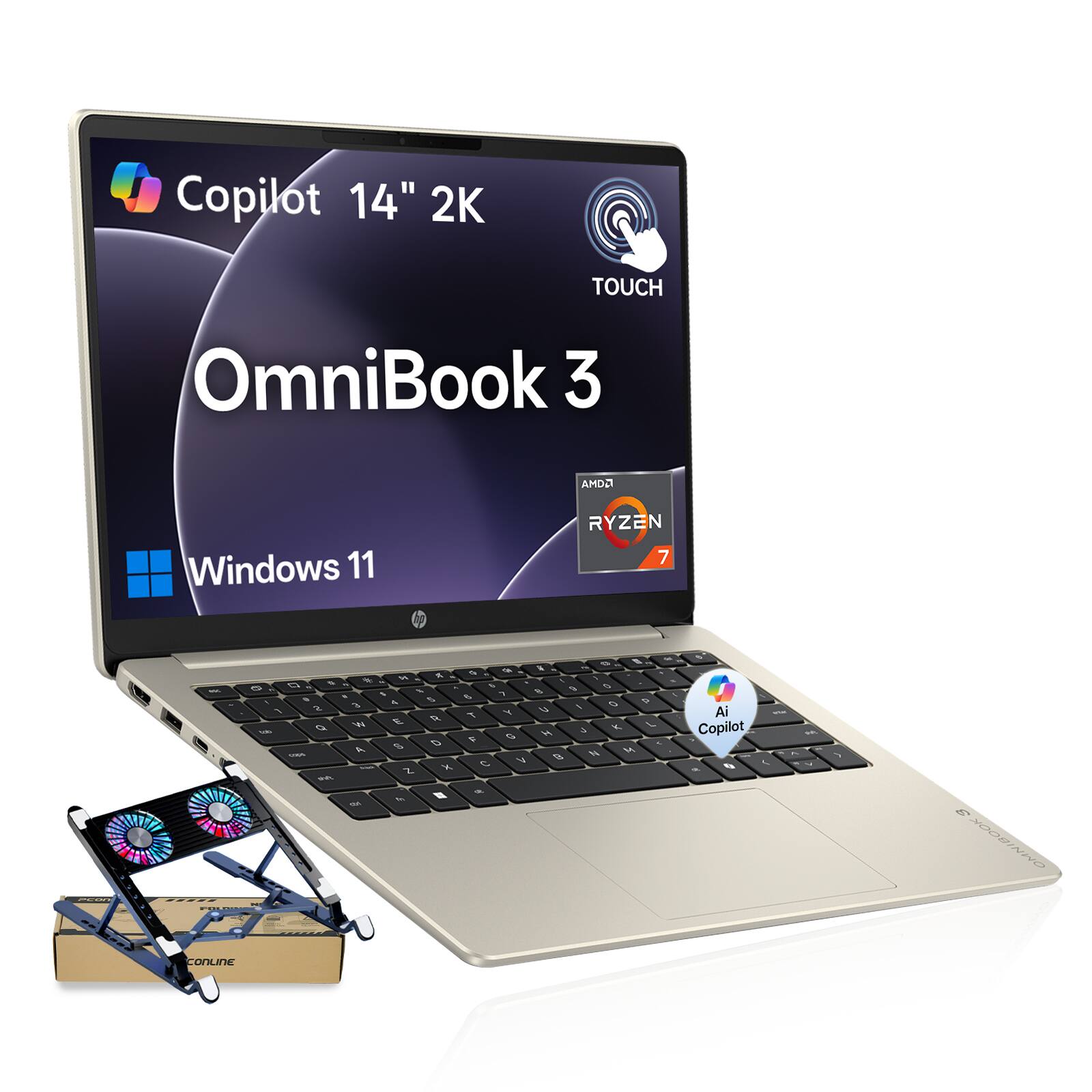 Copilot 14" 2K TOUCH  
OmniBook 3  
AMD Ryzen 7  
Windows 11  

Ai Copilot  
CONLINE